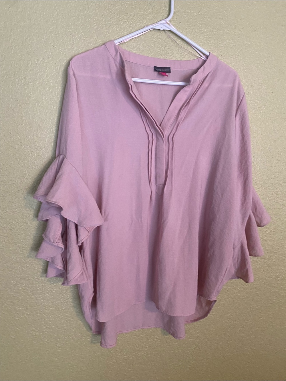 Vince Camuto Pink Ruffle Sleeve V-Neck Women's Top XL